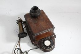 Mid 20th Century rotary dial telephone, with brass bells and mouthpiece