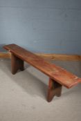 Elm long bench, with cut away ended legs, previous signs of paint, 163cm long, 47cm high