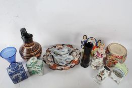 Collection of glass and ceramics, to include a Staffordshire watch holder, Chinese blue and white