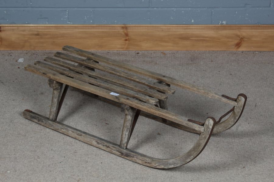 Wooden and metal framed sledge, 92cm long - Image 2 of 2