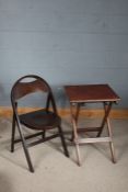 1930's bentwood folding chair and table, the table with crocodile skin effect embossed leather