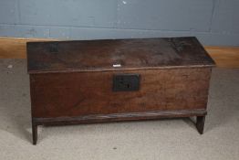 18th century oak plank coffer, the rectangular top with a hinged lid opening to reveal a storage
