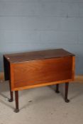 19th century mahogany drop leaf table, the later rectangular top inlaid with a boxwood border,