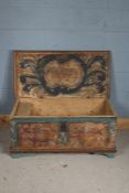19th century part painted pine chest, the front and sides painted with flowers, the hinged lid