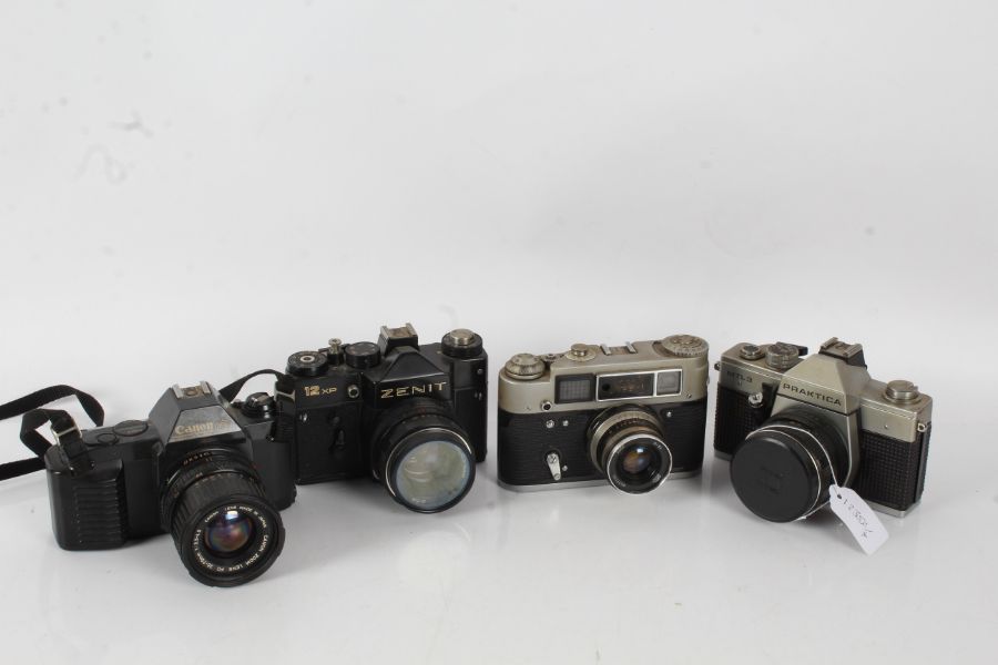 Four 20th century Cameras to include a Praktica MTL3 with a Zenit Helios 44m-4 2/58 lens, A