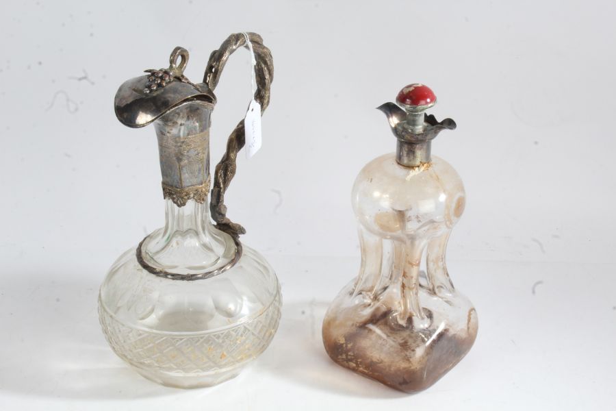 George V silver necked and glass dimpled decanter, London 1923, with later stopper, together with