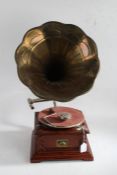 HMV table top gramophone with brass horn