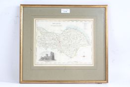 20th century colour map of Yorkshire, drawn by G. Kemp engraved by J. Neele, housed within a gilt