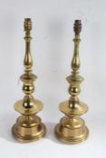 Large pair of brass candlestick style reading lamps, with knopped columns, 54.5cm high (2)