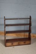 19th century mahogany hanging wall shelf, fitted two small drawers, 76cm wide, 85cm high