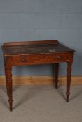 Victorian pitch pine side table, the rectangular top with gallery, fitted single drawer below and