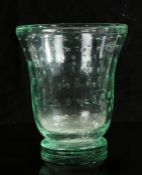 Daum Nancy glass vase, the green tapering body with internal bubble decoration, signed to footrim,