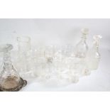 Quantity of 19th century and later glass, to include two decanters- one with silver plated stand,