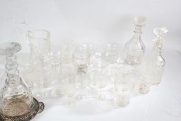 Quantity of 19th century and later glass, to include two decanters- one with silver plated stand,