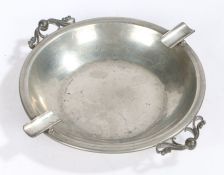 Max Rieg (1899-1985) pewter cigar ashtray, the circular dished bowl with pierced scroll and orb