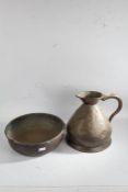 Victorian copper two gallon measuring jug, together with a copper preserve pan (2)