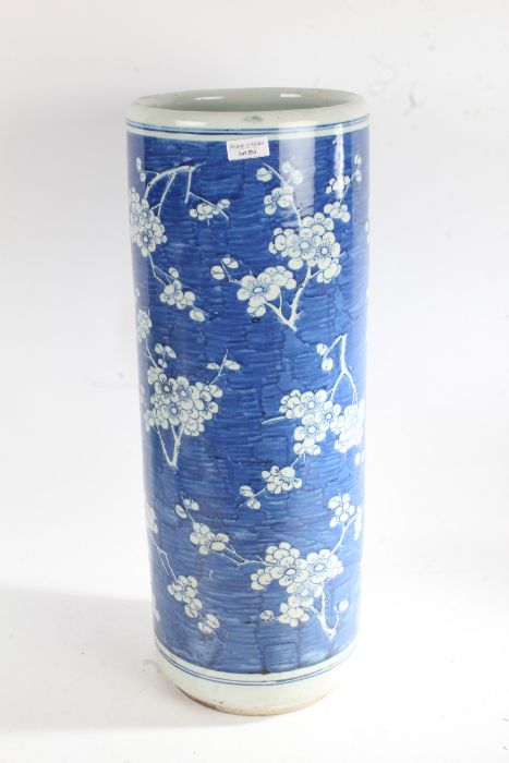 Large 20th century Chinese blue and white porcelain stick stand vase, the vase of cylindrical form