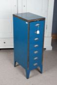 Blue painted metal filing cabinet of seven drawers, 28.5cm wide, 42cm deep, 93.5cm high