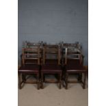 Set of six 20th century oak carved dining chairs, two carvers and four singles, with a horizontal