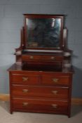 20th century mahogany dressing table chest of drawers, the top set with a rectangular swing mirror
