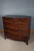 19th century mahogany bowfront chest, fitted two short over three long graduating drawers, raised on