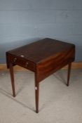 Victorian mahogany and boxwood inlaid pembroke table, the rectangular top above two drop leaves