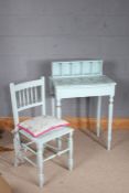 Ladies hand painted writing desk and chair, decorated with birds, the desk having hinged top (2)