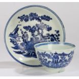 Late 18th Century Liverpool porcelain tea bowl and saucer, with a Oriental figure standing by a lake