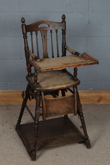 Victorian style stained beech child's high chair, with spindle back rest, 100cm high - Image 2 of 2