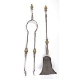 A rare pair of Charles II steel and enamelled fire tools, circa 1670 To include a pair of tongs