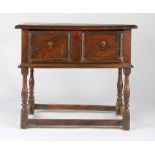 A late 17th century oak table, circa 1680 Having a twin-boarded top with applied ovolo-moulded edge,