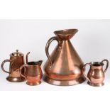 A small group of 19th century copper items To include a large haystack measure, a hot water jug, a