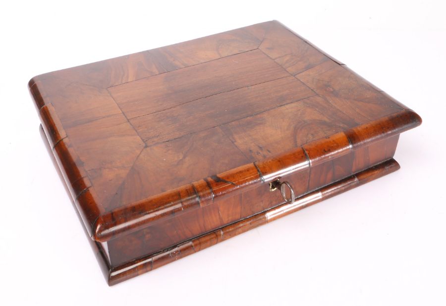 A small William & Mary walnut-veneered lace box, circa 1700 Made using well-figured veneers, with