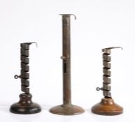 Two late 18th century steel/iron spiral and fruitwood base candlesticks, French Each with a stem