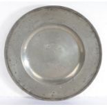 A late 17th century large pewter semi broad-rim dish, Wigan, Lancashire circa 1685 The rim with