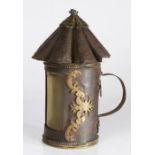A sheet iron and brass mounted hand lantern, French/Dutch, possibly circa 1700 With fluted cap