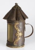 A sheet iron and brass mounted hand lantern, French/Dutch, possibly circa 1700 With fluted cap