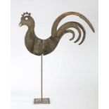 An 18th century sheet iron cockerel weathervane Designed with four tail feathers, curved body rising