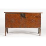 A Charles I oak boarded chest, West Country, circa 1630 The front board designed with two