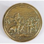 A bronze alloy plaquette, probably German, of circular form Cast with’ The Triumph of David’,