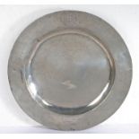 An interesting William & Mary pewter semi broad-rim charger, circa 1690 The plain rim engraved