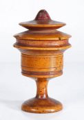 An early 19th century sycamore spice pot, English Having a deep and 'blade' turned push-on lid