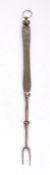 A George I/II steel meat fork, circa 1720-50 With two short tines, the short and slightly bulbous