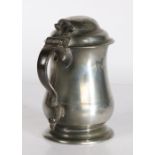A George III pewter OEWS quart dome lidded tankard, Bristol, circa 1800 The tulip-shaped body with