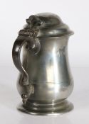 A George III pewter OEWS quart dome lidded tankard, Bristol, circa 1800 The tulip-shaped body with