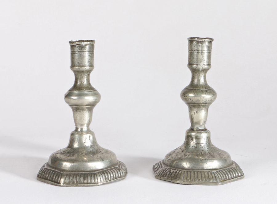 A pair of small pewter candlesticks, probably William & Mary, circa 1690 Each having a cylindrical - Image 2 of 2
