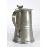 A late George III pewter flat-lid flagon, Scottish, circa 1820 The slightly domed-lid with locator