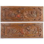 An interesting and large pair of late 16th century oak and polychrome-decorated panels, circa 1580