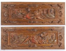 An interesting and large pair of late 16th century oak and polychrome-decorated panels, circa 1580