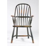 A 19th century beech and painted high-back Windsor armchair, West Country, circa 1830-50 Having a